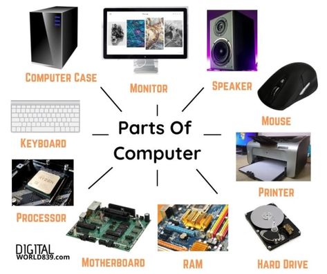 The computer is one of the most versatile and beneficial inventions for mankind. Its enormous capacity to process data makes it a fundamental part of the development of the world. There are some basic parts of computer that make possible to process and complete the task at extraordinary speed. Parts Of Computer, Computer Lab Posters, Computer Lab Classroom, Computer Notes, What Is Computer, Computer Projects, Learn Computer Coding, Computer Basic, Computer History