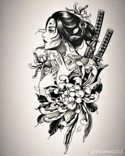 Tatoos Sleeves, Tato Geisha, Tato Irezumi, Gotik Tattoo, Woman Sleeve, Geisha Tattoo Design, Samurai Tattoo Design, Geisha Tattoo, Japan Tattoo Design