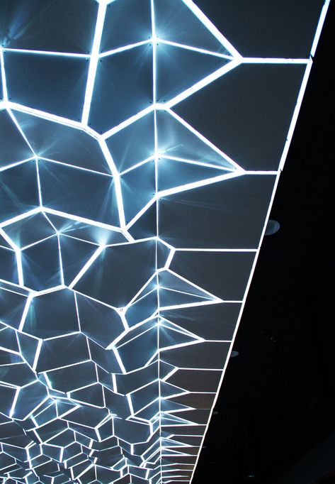 Rise Nation | SOFTlab | Archinect Geometric Ceiling Design, Ceilings Design, Talking Stick, Dark Space, Facade Lighting, Cove Lighting, Ceiling Detail, Lighting Concepts, Ceiling Installation