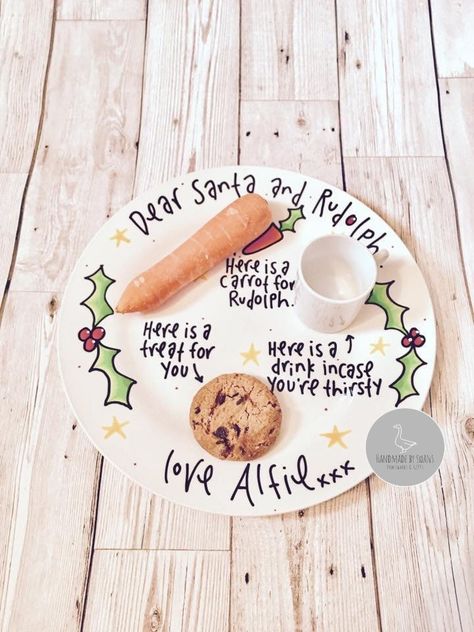 Santa Plate, Personalised Santa plate and mug set, Plate and mug set, Christmas plate, Cookies for santa, Santa treat plate, rudolph plate by Handmadebyswans on Etsy Santa Drink, Xmas Plates, Christmas Eve Plate, Cookies For Santa Plate, Handmade Illustration, Santa Plate, Cookies For Santa, Plates Diy, Christmas Plate