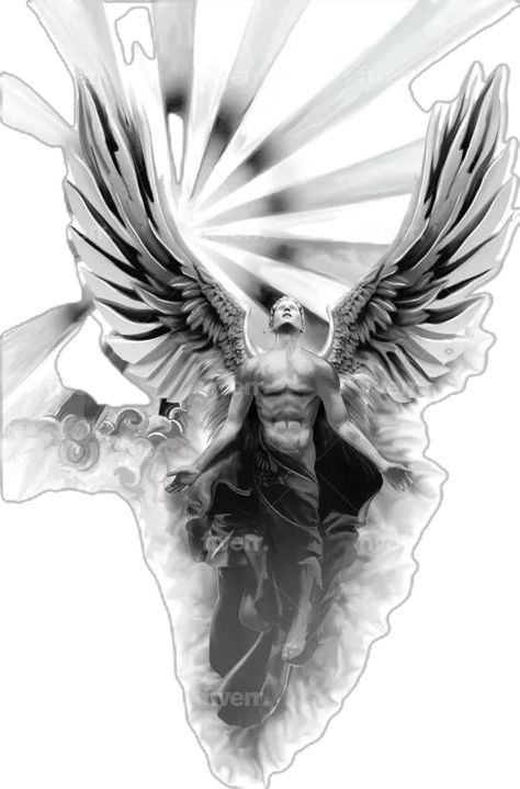 Guardian Angel Design, Angle Neck Tattoo, Guardian Angel Tattoo Designs For Men, Engel Tattoo Design, Angel Tattoo For Men, Guardian Angel Tattoo For Men, Tattoo Guardian Angel, Chest Tattoo Wings, Scott Tattoo