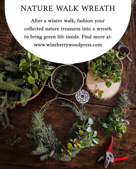 Winter Solstice Nature Activities for Kids – Wineberry Wood Press winter solstice nature activies with kids nature crafts yule crafts nature activities wreath wreath making nature wreath yule wreath solstice wreath Kids Nature Crafts, Autumnal Equinox Celebration, Yule Wreath, Nature Activities For Kids, Nature Wreath, Winter Solstice Party, Winter Solstice Traditions, Yule Traditions, Yule Crafts