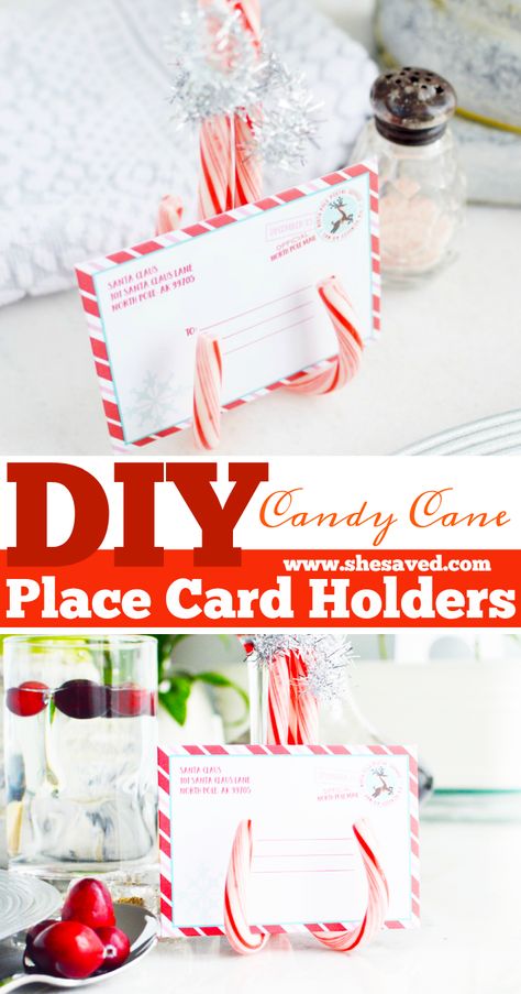 Printable Candy Cane, Candy Cane Holders, Diy Candy Cane, Card Holder Diy, Candy Cane Cards, Creative Christmas Crafts, Christmas Peppermint, Christmas Table Setting, Reindeer Craft