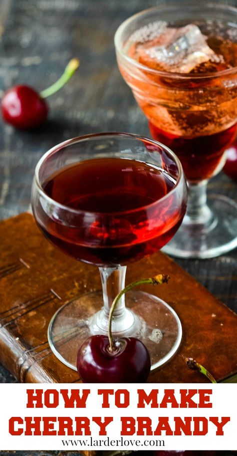 Cherry Brandy Recipe, Cherry Cordial Recipe, Homemade Booze, Fermenting Recipes, Homemade Liqueur, Homemade Liqueur Recipes, Cherry Bounce, Brandy Recipe, Brandy Liquor