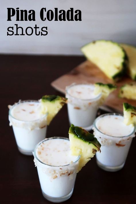 Pina Colada Shooters, Pina Colada Shots, Tropical Shots Recipes, Summer Shots Alcohol, Jello Cocktails, Coconut Shots, Shooters Alcohol Recipes, Tropical Shots, Adult Summer Party