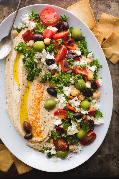 This Loaded Hummus is a great crowd-pleasing appetizer, but the hummus recipe itself is a keeper! Make this regularly and keep a container in the fridge! It's great for snacking, lunches and dinners. Naturally vegan and gluten-free. From @tasteLUVnourish Loaded Hummus, Crowd Pleasing Appetizers, Summer Appetizer, Makanan Diet, Hummus Recipe, Clean Eating Snacks, Lunches And Dinners, Appetizer Snacks, Bon Appetit