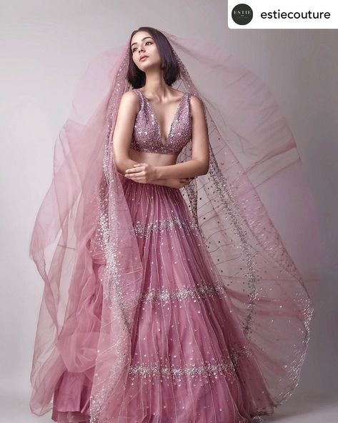 Prevasu Couture on Instagram: “Posted @withregram • @estiecouture The wilted rose ensemble from Prevasu Couture for a contemporary Indian bride. Swipe right to explore…” Glamorous Designer Wear Pink Pre-draped Saree, Glamorous Designer Pre-draped Pink Saree, Elegant Draped Pink Lehenga, Glamorous Pink Georgette Lehenga, Pink Georgette Lehenga, Wilted Rose, All Over Embroidery, Crystal Work, Indian Bridesmaid Dresses