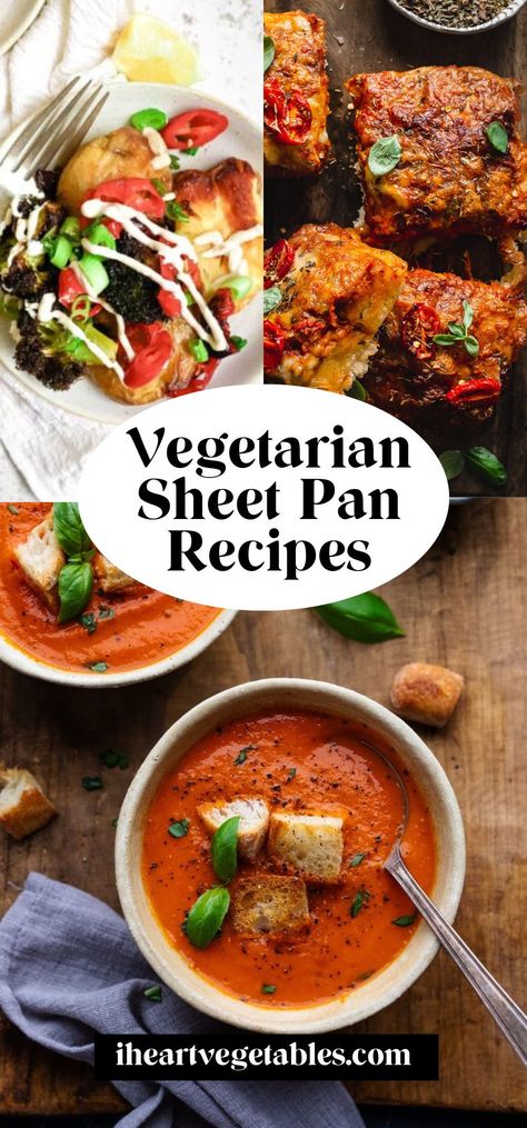 These tasty vegetarian sheet pan recipes are perfect for busy nights! Everything cooks together on one pan, so it’s easy to prepare and fast to clean-up. Vegetarian Sheet Pan, Bbq Tofu, Easy Weekday Meals, Easy Sheet Pan Dinners, Sheet Pan Dinners Recipes, Easy Vegetarian Dinner, Roasted Tomato Soup, Recipe Sheets, Vegetarian Recipe