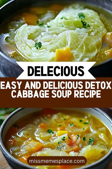 Revitalize your diet with this Easy and Delicious Detox Cabbage Soup Recipe! This flavorful concoction features a blend of fresh vegetables like cabbage, onions, and garlic, simmered to perfection in a light broth. Ideal for weight loss, this soup is not just low in calories but also rich in vitamins and minerals. Whether you enjoy it as a standalone meal or a comforting side, this cabbage soup is the perfect way to nourish your body and kickstart your detox journey with every bowl! Mediterranean Cabbage Soup, Cabbage Diet Soup Recipe, Cabbage Soup With Chicken Broth, Cabbage Soup Detox Recipe, Cabbage Benefits Health, 3 Day Cabbage Soup Diet, Diet Cabbage Soup Recipe Fat Burning, Cabbage Diet Soup 10 Pounds, Ww Cabbage Soup Recipe