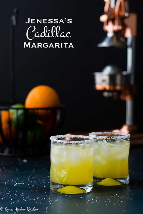 Jenessa's Cadillac Margarita - a handcrafted, top shelf margarita made with reposado tequila, fresh orange and lime juice, Cointreau, and a splash of Gran Marnier. Perfect for an afterwork drink, taco Tuesday, or mix up a pitcher for Cinco de Mayo. #CincodeMayo #margaritas #cadillacmargarita #cocktails via @RNsKitchen Ultimate Margarita Recipe, Cadillac Margarita Recipe, Gran Marnier, Top Shelf Margarita, Christmas Themed Cocktails, Cadillac Margarita, Cocktails Tequila, Main Entree Recipes, Desserts In A Glass