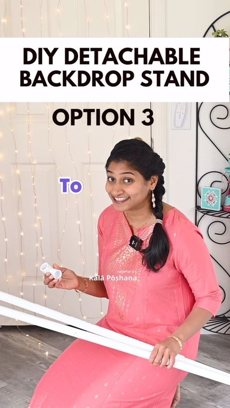 Vishnu Priya | DIY Detachable Backdrop Stand You can make this stand in different sizes as per your need. Comment backdrop3 If you want links for the... | Instagram Stand Diy Ideas, Backdrop Stand Diy, Diy Backdrop Stand, Vishnu Priya, Pvc Pipes, Easy Backdrops, Krishna Janmashtami, Decor Ideas Diy, Diy Backdrop