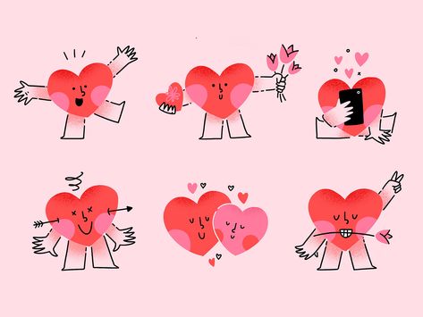 Be my valentine sticker pack by ✨ Lilla Bardenova ✨ Heart Cute Illustration, Heart Character Illustration, Heart Character Design, Cupid Sketch, Hearts Graphic Design, Valentines Campaign, Cupid Illustration, Valentine Dance, Love Character Design