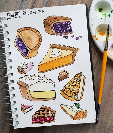 Pie Drawing, Homemade Recipe Books, Kuretake Gansai Tambi, Slice Of Pie, Bujo Doodles, Faux Calligraphy, Bullet Journal Mood Tracker Ideas, Japanese Watercolor, Bullet Planner