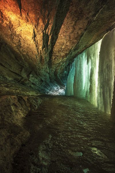 Ice Cave Behind a Waterfall - Minneapolis MN By *5isalive Behind Waterfall Caves, Cave With Waterfall, Hidden Cave Behind Waterfall, Cave Behind Waterfall, Cave Water, Behind A Waterfall, Ice Caves, Photography Animals, Canvas Photography