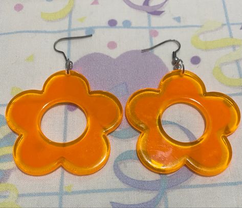 60s Flower Earrings, 70s Earrings Disco, Cute 70s Earrings, 70’s Earrings, Orange Flower Earrings, Vintage Earrings 70s, 70s Jewelry Disco, Orange Blossom Outfit, 70s Jewellery