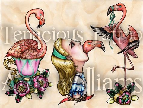 Alice In Wonderland Flamingo, Teacup Tattoo, Mouth Tattoo, Alice And Wonderland Tattoos, Flamingo Tattoo, Tatoo Inspiration, Flamingo Art, Fairytale Art, Disney Tattoos