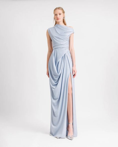 Gemy Maalouf, Asymetrical Dress, Mob Dress, Evening Dresses Online, Long Evening Dress, Modern Glam, Mob Dresses, Asymmetrical Neckline, Draped Dress