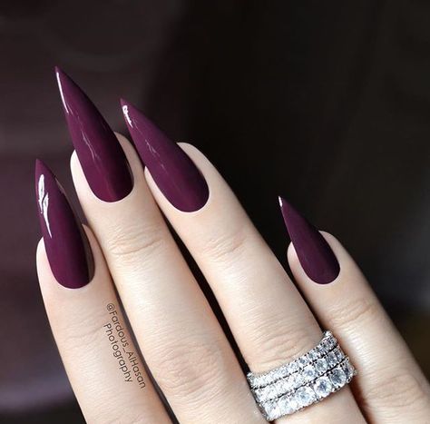 Purple Stiletto Nails, Nails Maroon, Winter Nail Trends, Dark Purple Nails, Plum Nails, Light Blue Nails, Winter Landscapes, Gold Nail Designs, Goth Nails