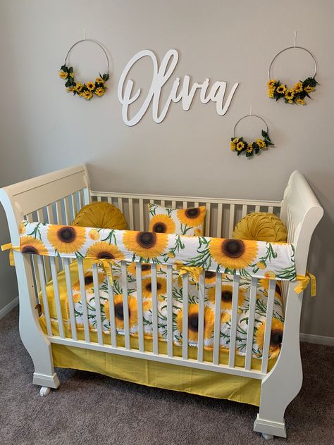 Sunflower Nursery, Girl Bedding, Baby Crib Bedding Sets, Baby Room Themes, Girl Nursery Room, Nursery Room Design, Baby Room Inspiration, Baby Crib Bedding