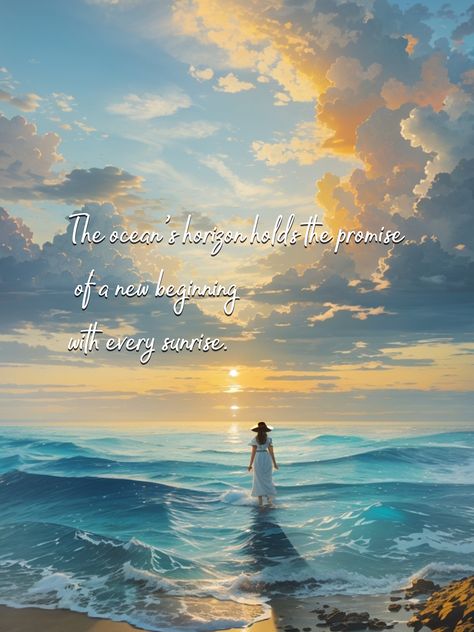 The ocean's horizon holds the promise of a new beginning with every sunrise. #inspiration #motivation #oceanlove Horizon Quotes Inspiration, Dream Motivation Quotes, Horizon Quotes, Ocean Horizon, Dream Motivation, Beyond The Horizon, Ocean Quotes, A New Beginning, New Beginning