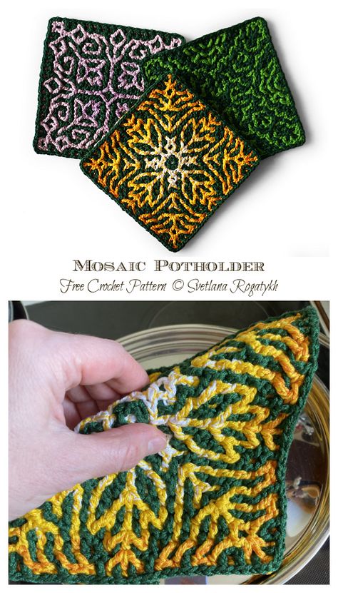 Mosaic Potholder Crochet Free Pattern - Crochet & Knitting Crochet Mosaic Square Free Pattern, Mosaic Crochet Potholder Patterns Free, Mosaic Crochet Potholder, Crochet Kitchen Patterns Free, Overlay Crochet Free Pattern, Potholder Crochet Pattern Free, Beginner Mosaic Crochet Patterns Free, Crochet Mosaic Pattern Free, Crochet Motif Patterns Free