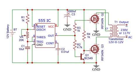 simple way to build a 12v to 230v inverter circuit diagram of 100watt power using 555 IC. 555 is a timer ic which is used to generate time delay Inverter Circuit Diagram, Electric Projects, Battery Charger Circuit, Power Supply Design, Embedded Systems, Diy Amplifier, Power Supply Circuit, Electronic Circuit Design, Electrical Circuit Diagram