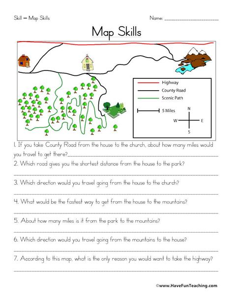 Second Grade Map Skills Worksheets Map Skills Worksheet Reading Practice Worksheets, Social Studies Maps, Teaching Maps, Five Themes Of Geography, Map Skills Worksheets, Geography Worksheets, Map Worksheets, Homeschool Geography, Kids Math