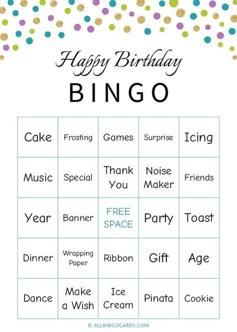 Birthday Bingo Game, Birthday Bingo Free Printable, Birthday Bingo Template, Happy Birthday Games, Bingo Cake, Birthday Bingo, Bingo Birthday, Custom Bingo Cards, Bingo Card Generator