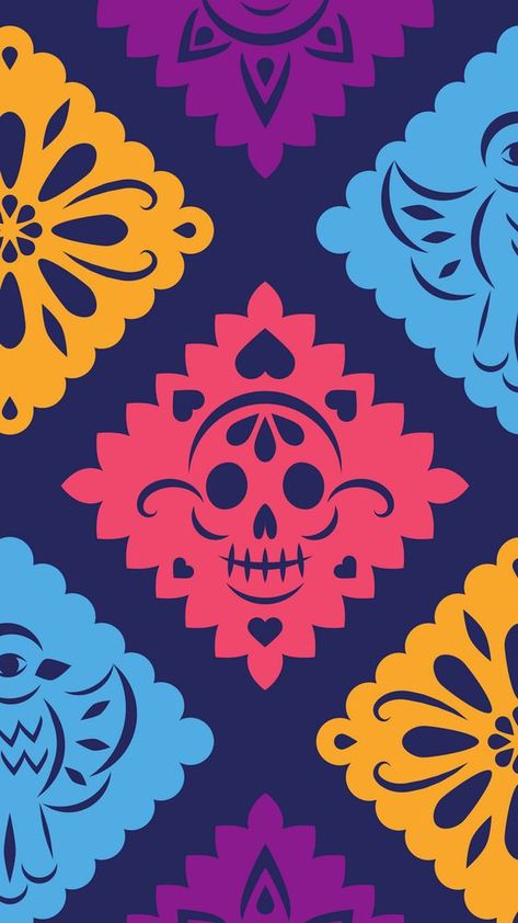 Mexico Wallpaper, Month Ideas, Den Mrtvých, Mexican Pattern, The Day Of The Dead, Colorful Skulls, Wallpaper Halloween, Skull Wallpaper, Hispanic Heritage