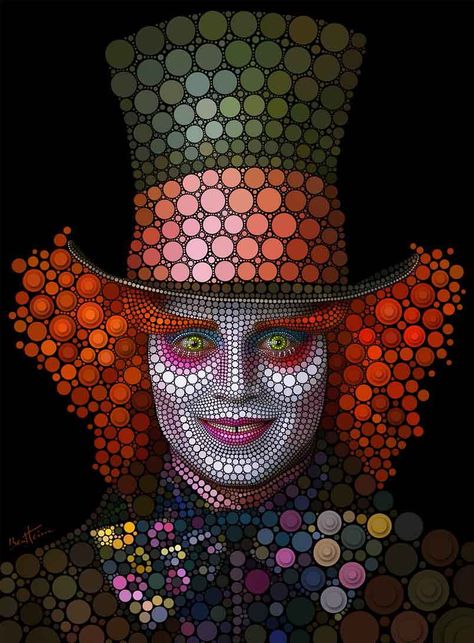 The Hatter, Ben Heine, Mad Hatters, A Clown, Dot Art Painting, Circle Art, Celebrity Portraits, Pics Art, Inspiration Art