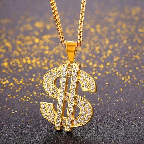 Dollar Pendant Necklace Stainless Steel Hip Hop Bling Jewelry Us Dollar Money, Jóias Body Chains, Money Necklace, Rain Chains, Hip Hop Bling, Bff Jewelry, Hip Hop Chains, Buying Gold, Bling Necklace