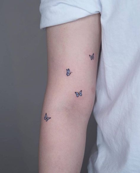 Tiny Butterfly Tattoo, Blue Butterfly Tattoo, Small Butterfly Tattoo, Inspiration Tattoos, Discreet Tattoos, Dainty Tattoos, Subtle Tattoos, Aesthetic Tattoo, Tattoo Life