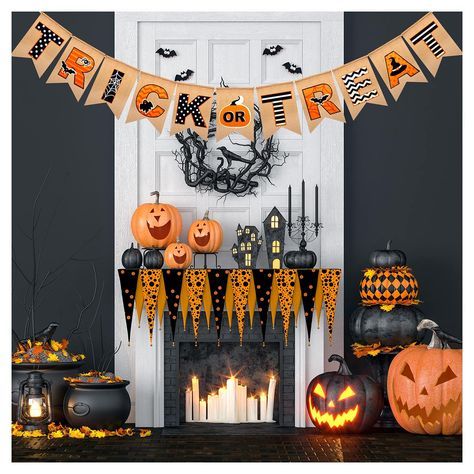 PRICES MAY VARY. 🎃 Cartoon TRICK OR TREAT Banner: The Halloween fireplace banner is designed in 'TRICK OR TREAT' printed word of cartoon color. Halloween bunting banner will add the happy Halloween theme, mysterious and pleasant atmosphere 🎃 Halloween Decorations: Welcome kids and neighbors to our house with this Halloween burlap bunting garland banner in the Halloween day, perfect for adding a pop of sparkle on Halloween party 🎃 No Assembled Required: The Halloween mantle banner comes pre-as Halloween Bunting Banner, Home Halloween Party, Burlap Halloween, Halloween Mantle Decor, Halloween Fireplace, Happy Halloween Banner, Halloween Bunting, Halloween Mantle, Halloween Party Decorations