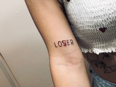 Losers Lovers Tattoo, Lover It Tattoo, Loser Club Tattoo, Love Loser Tattoos, Loser Lover Tattoo Txt, Dr Tattoo Ideas, Kpop Tattoo Ideas Nct, Txt Inspired Tattoos, Nct Inspired Tattoos