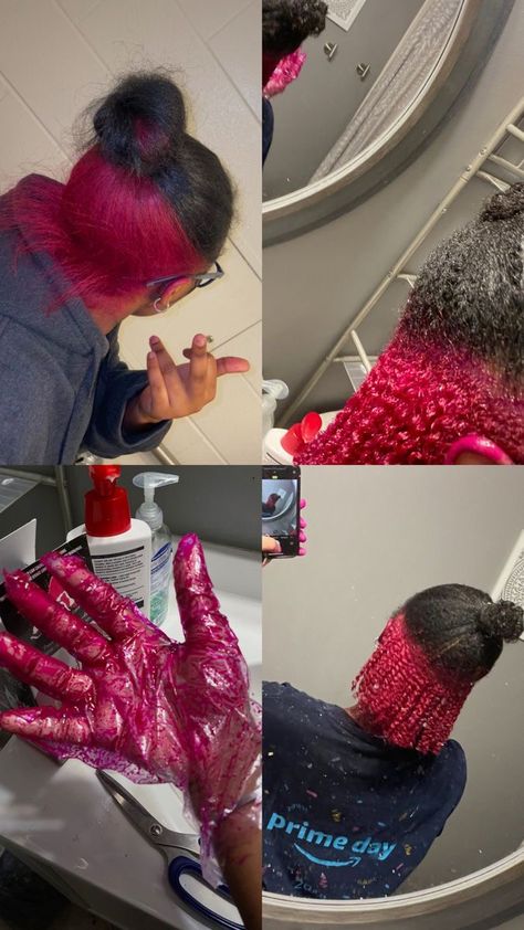 Different Types Of Hair Dye Styles, Pink Sunk Strip Hair, Snuck Strips Hair, Sunset Dyed Hair, Pink Strips In Hair, Stunk Strip Hairstyles, Pink And Ginger Hair, Pink Natural Hair, Skunk Strip