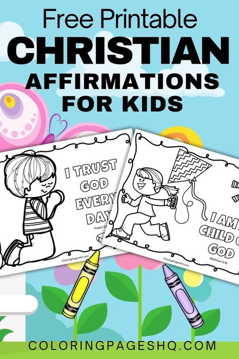 Free Christian affirmations for kids coloring sheets are perfect for sharing faith, staying positive, Sunday school classes and more Preschool Affirmations Printable Free, Bible Stories For Kids Sunday School, Free Colouring Printables For Kids, Bible Kids Crafts, Bible Coloring Pages For Kids Printables, Christian Affirmations For Kids, Free Sunday School Printables, Christian Kids Activities, Sunday School Printables