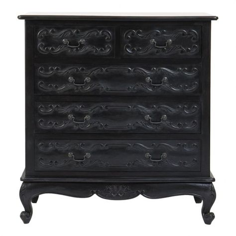 Gothic Dresser, Shabby Chic Chest Of Drawers, Gothic Bedroom Ideas, French Style Bedroom Furniture, Antique White Furniture, Black Bedroom Sets, French Furniture Bedroom, Black Chest Of Drawers, Cream Furniture