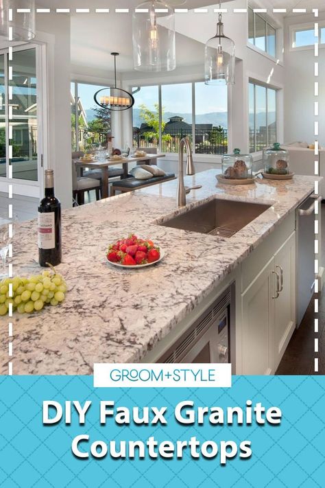 DIY Faux Granite Countertops: A Quick and Clear Guide for You With the DIY faux granite technique, any homeowner can bring granite-like beauty into their kitchen at a fraction of the cost. Faux Granite Countertops, Faux Granite, Diy Countertops, Granite Kitchen, Create Diy, Kitchen Equipment, Groom Style, Diy Style, Pots And Pans