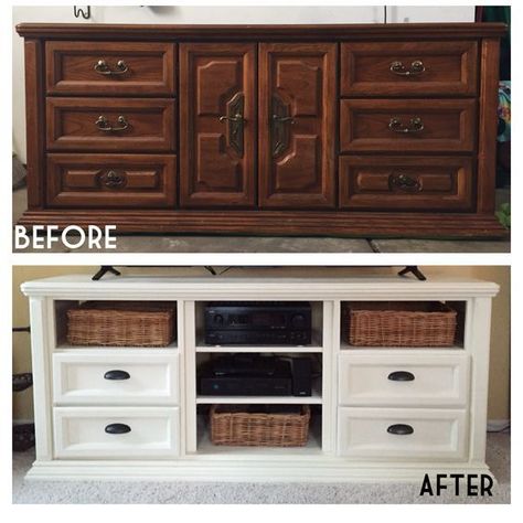 Cheap ways to furnish your entire hosue without going broke. Dresser Tv Stand, Diy Tv Stand, Diy Furniture Redo, Diy Furniture Renovation, Furniture Rehab, Diy Dresser, Bedroom Dresser, Dresser Makeover, Furniture Renovation