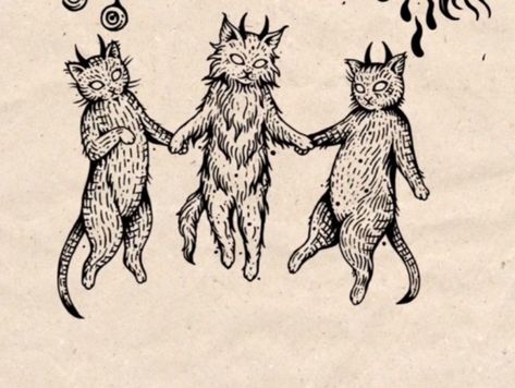 Woodcut Tarot Cards, Witchy Dog Tattoo, Mideaval Tattoo Design, Woodcut Cat Tattoo, Folk Lore Tattoo, French Art Tattoo, Medieval Cat Tattoo, Weird Animal Tattoos, Skinwalker Tattoo