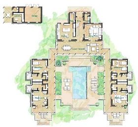 MCM DESIGN: Island House Plan 9 Cluster Housing Masterplan, Resort Landscaping, Hacienda House Plans, Mexican House Plans, Hacienda Floor Plans, Hacienda Style Homes Mexican, Island House Plans, U Shaped House Plans, Compound House