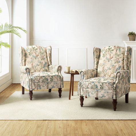 Wingback Accent Chair, Stylish Accent Chairs, Floral Chair, Accent Chair Set, Wingback Armchair, Accent Arm Chairs, Fabric Armchairs, Transitional Decor, Upholstered Arm Chair