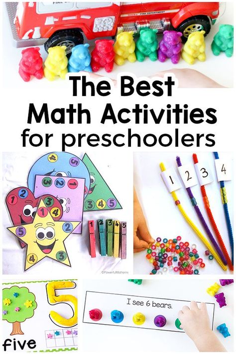 Preschool math activities that are hands-on and perfect for math centers! Math Activities For Preschoolers, Preschool Math Activities, Math Activities For Kids, Preschool Centers, Activities For Preschoolers, Prek Math, Numbers Preschool, Math Activities Preschool, Homeschool Math