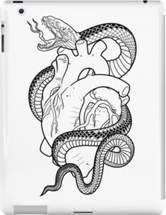 Snake Heart Tattoo, Heart Tattoo Outline, Snake Heart, Japanese Snake Tattoo, Skull Hand Tattoo, Sharpie Tattoos, Snake Tattoo Design, Ipad Snap, Flash Tattoo Designs