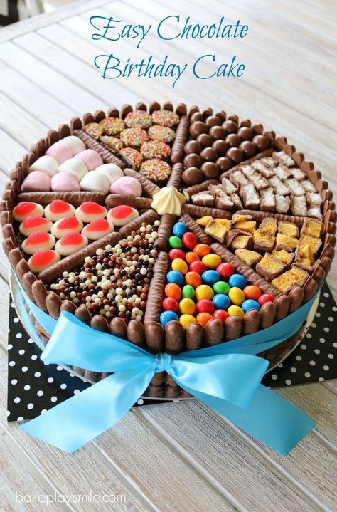 An easy chocolate birthday cake decorated with chocolate biscuits, lollies, marshmallows and chocolates! This really is a chocoholics delight! Maltesers Cake, Chocolate Birthday Cake, Cake Hacks, Homemade Birthday Cakes, Easy Birthday, Nice Ideas, Birthday Cake Chocolate, Simple Birthday, Simple Birthday Cake