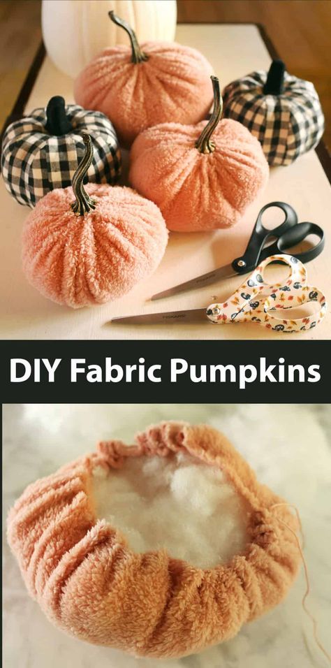 Easy fabric pumpkin DIY (made from a sweater!) — Working with @FiskarsAmericas #sponsored Diy Fabric Pumpkins, Small Throw Pillows, Pumpkin Diy, Thanksgiving Floral, Decorating Bookshelves, Weekend Crafts, Pumpkin Stem, A Beautiful Mess, Small Pumpkins