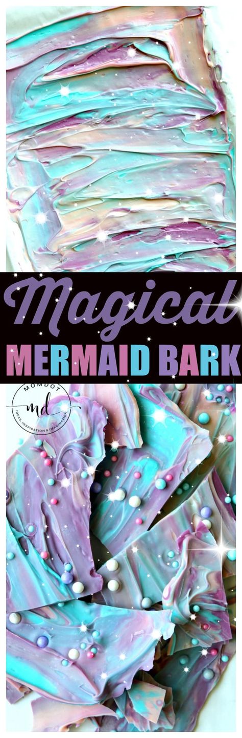 Mermaid Bark: 10 min magical chocolate dessert , make a splash at your next party Mermaid Fudge, Galaxy Bark Recipe, Milk Chocolate Bark, Mermaid Bark, Unicorn Bark Recipe, Quick Party Desserts, Easy Party Desserts, Hot Fudge Cake, Chocolate Bark Recipe