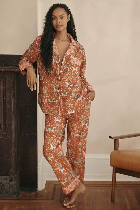 Printfresh Copper Show Pony Pajama Set | Anthropologie Christmas Gifts Ideas, Luxury Pajamas, Couple Ideas, Large Floral Print, Print Pajamas, 50 Fashion, Cotton Fleece, Women Set, Pull On Pants