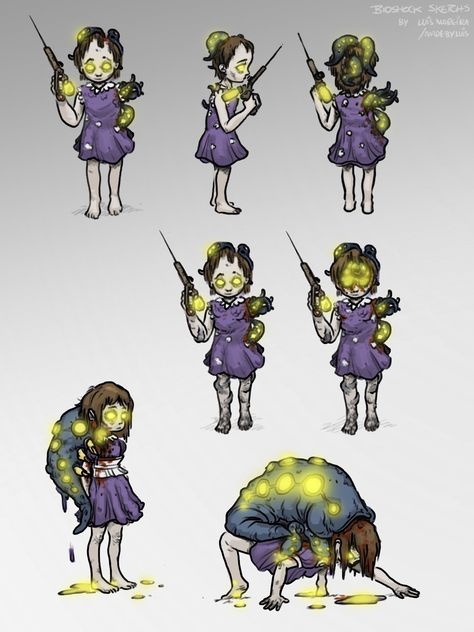 Zombie Design Concept Art, Bioshock Concept Art, Zombie Character Design, Bioshock Splicer, Scifi Ideas, Bioshock Art, Monster Girls, Bioshock