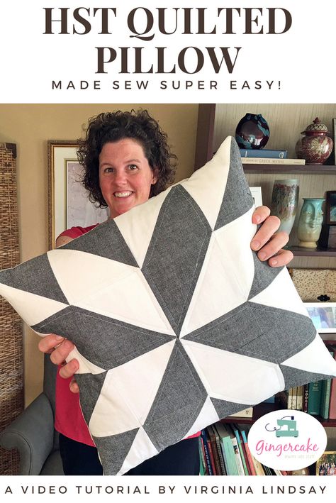 HST Quilted Pillow Tutorial Video - Gingercake Pillow Video, Quilted Pillow Covers, Half Square Triangle Quilts, Pillow Tutorial, Patchwork Cushion, Star Quilt Blocks, Patchwork Pillow, Sewing Pillows, Patchwork Quilting